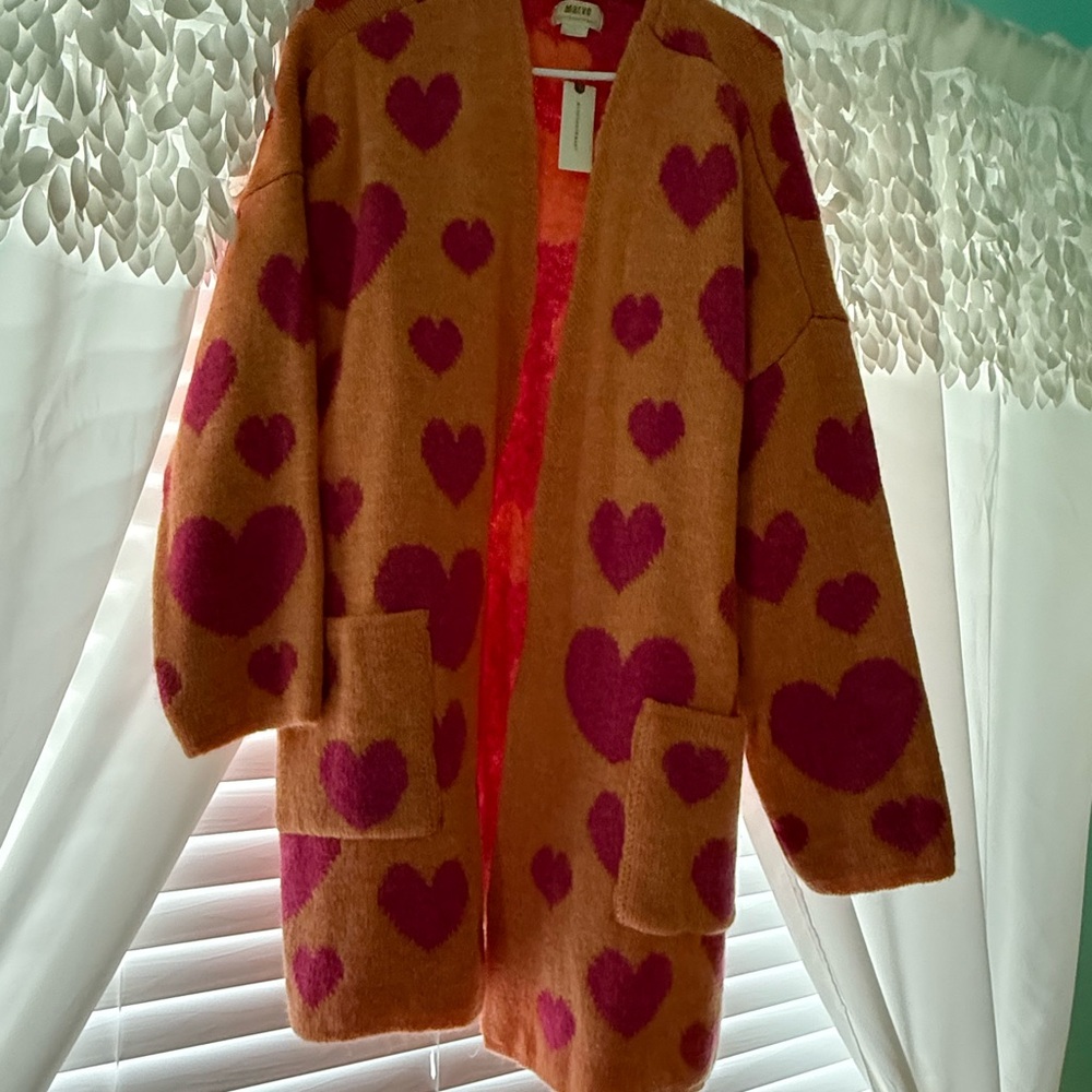 Maeve Orange and Pink Heart Pattern Cardigan
